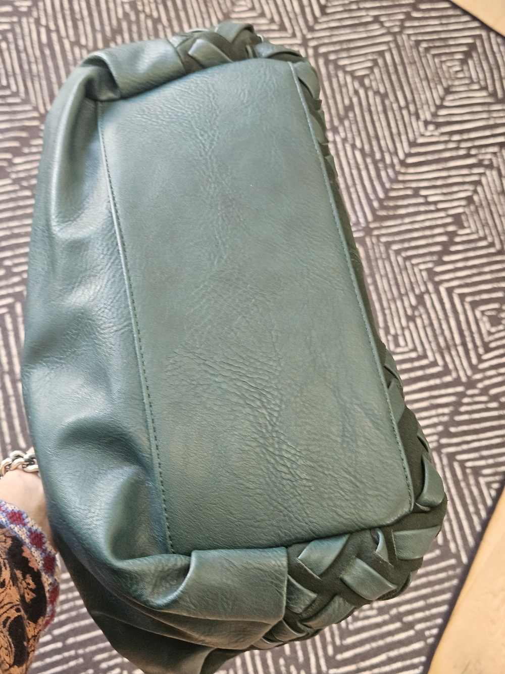 Nico Louise Genuine Suede Woven Detail Top-Handle Bag – Emerald Green - Picture 6 of 10